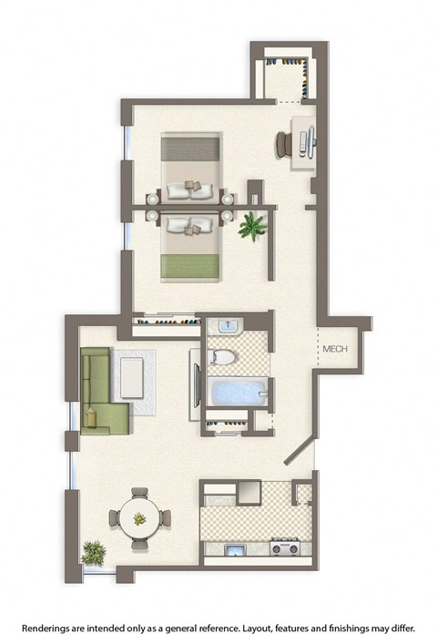 Floor plan for 2 beds, 1 bath, 867 sqft